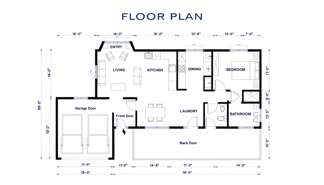 Detailed 2D architectural floor plan of a modern single-story home